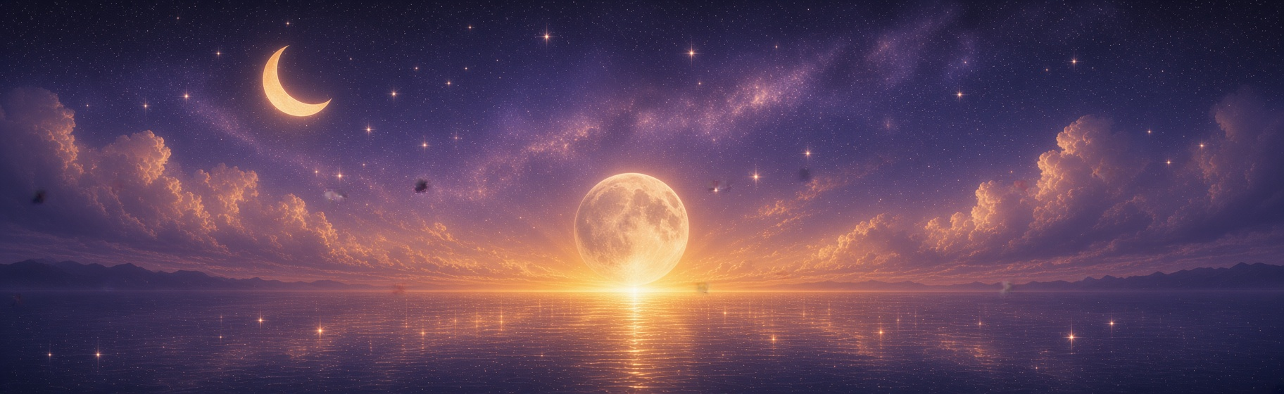 Celestial moonrise over a starlit ocean